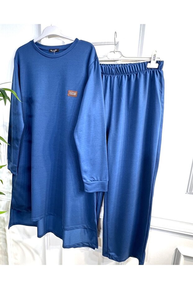 Yeşim Two Thread Long Back Combed Cotton Set - Indigo - 2