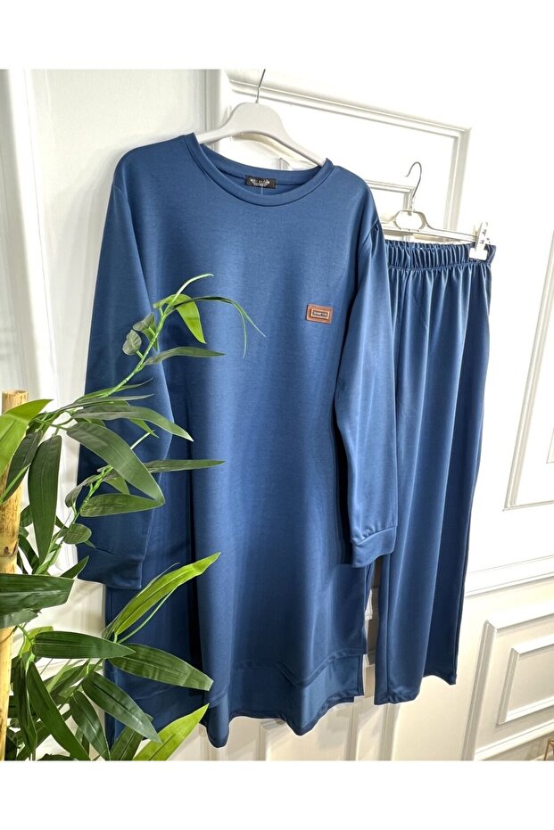 Yeşim Two Thread Long Back Combed Cotton Set - Indigo - 5