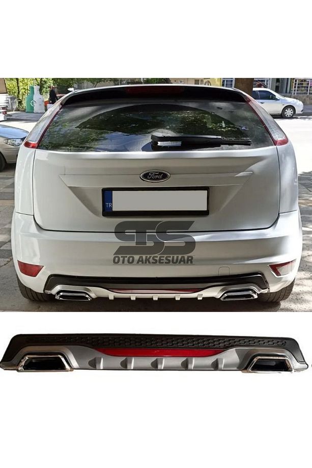 Ford Focus 2 HB Difüzör Arka Tampon Eki 2 Egzoz Çıkışlı Gri Reflektörlü - 1