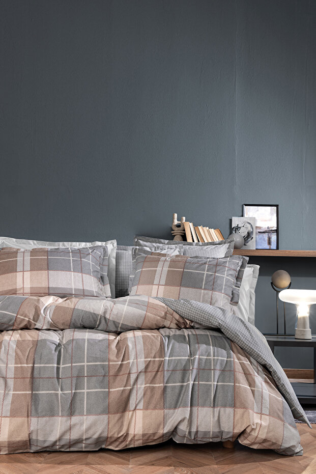 Tancy King Size 100% Cotton Ranforce Duvet Cover Set - Camel