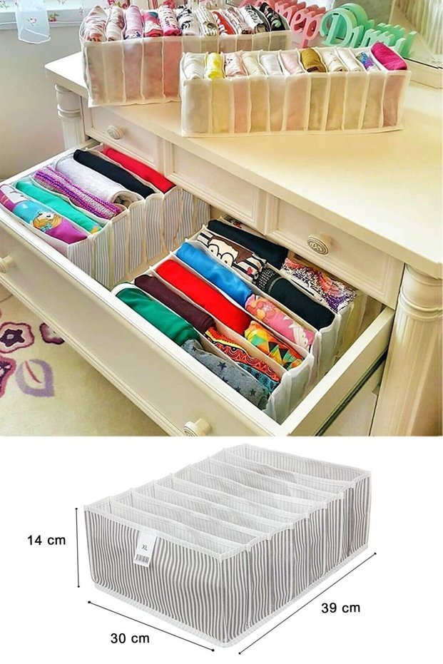 2 Pieces of Cabinet and Drawer Organizer Xl Size 8 Compartments Gray Striped