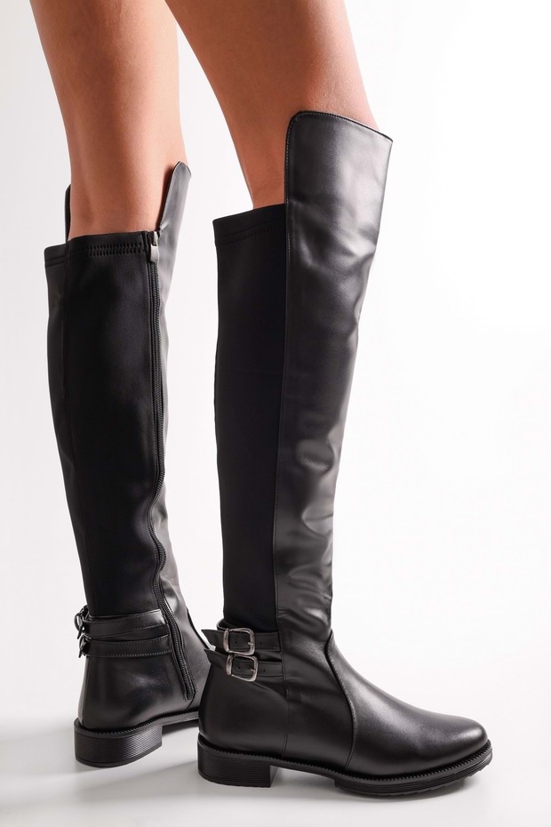Női Eliana fekete bőr rugalmas csizma fekete bőr - 4