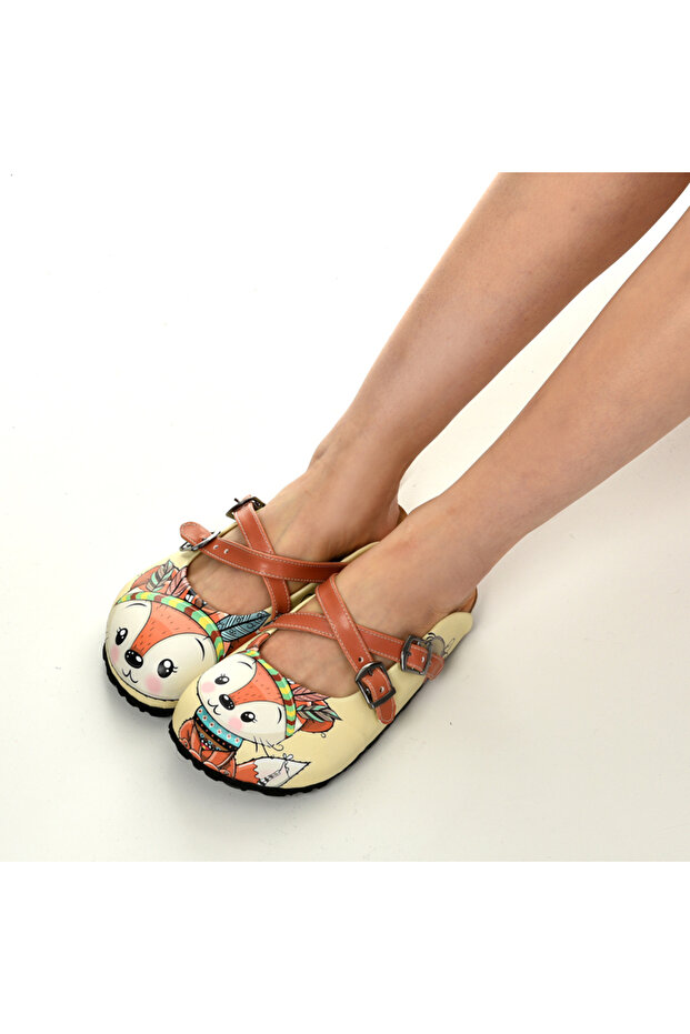 5410 Fox Patterned Cross Sabo Slippers
