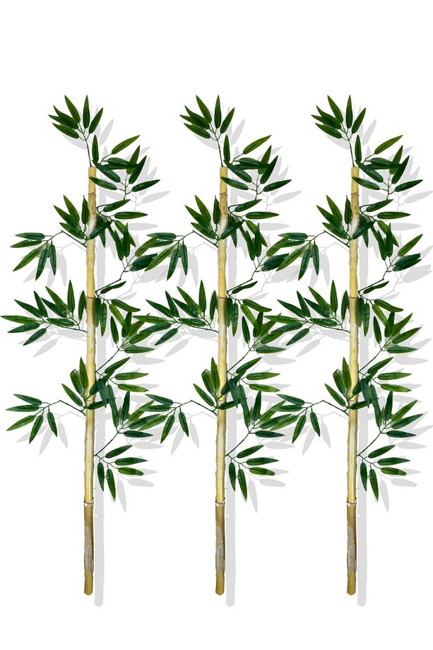 Yapay Yoğun Yapraklı 120 Cm 3 Adet Dekoratif Bambu Çubuğu Islak Doku - 1