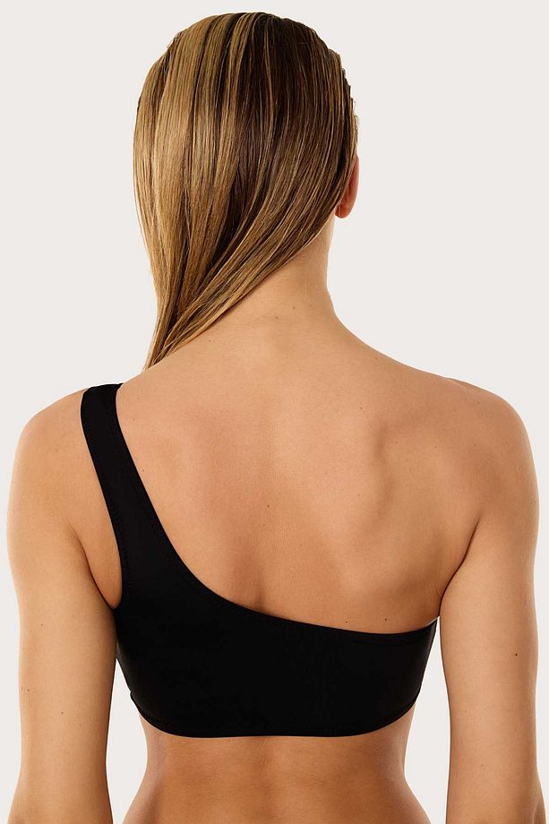 63566 Tek Omuz Siyah Bikini Üstü - 2