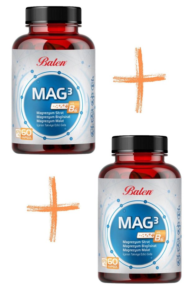 Mag3 Magnesium Citrate, Magnesium Bisglycinate, Magnesium Malate + Vitamin B6 60 Capsules 2 Pieces