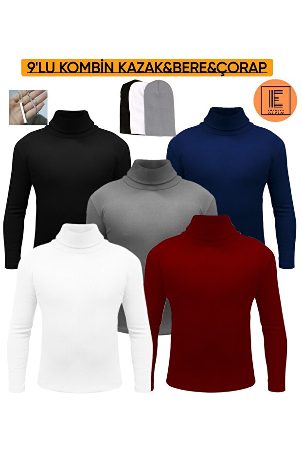 9-Piece Combination Turtleneck Knitwear Sweater Beret And Necklace