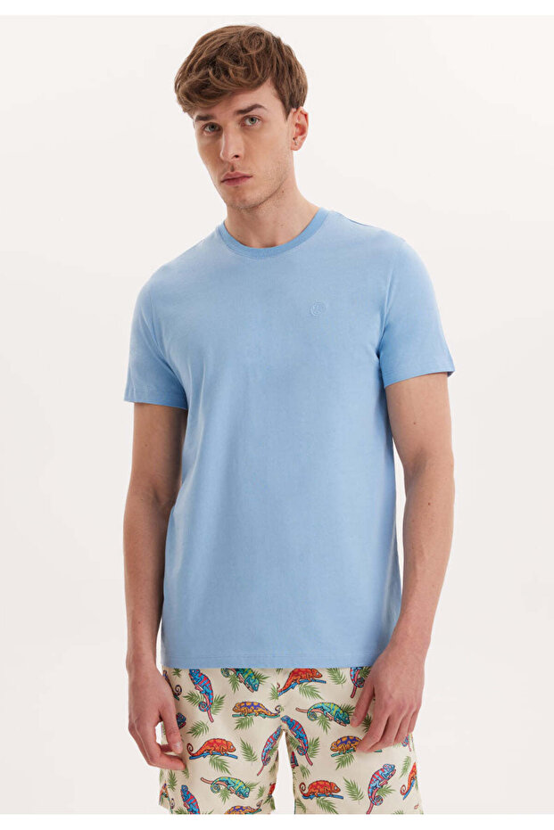 Light Blue Crew Neck Regular Fit Cotton Men's T-Shirt VITAL