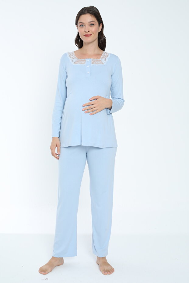 Baby Blue Maternity and Maternity Pajamas Set Suitable for Breastfeeding