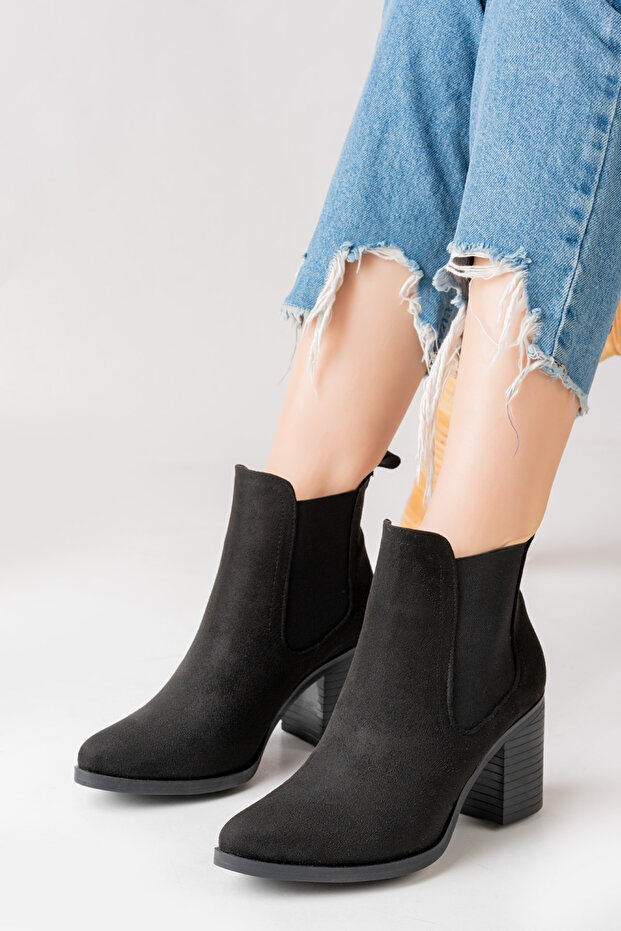 black suede dallas 2 elasticated 7 cm heel orthopedic non-slip sole daily bootie boots
