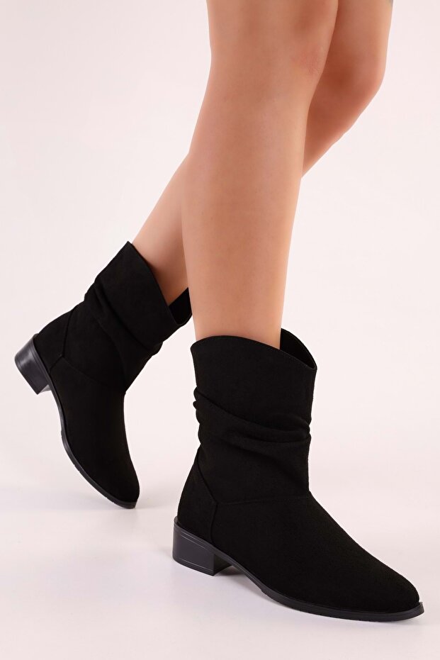 Női Archie fekete velúr bellows lapos sarkú csizma fekete velúr - 2