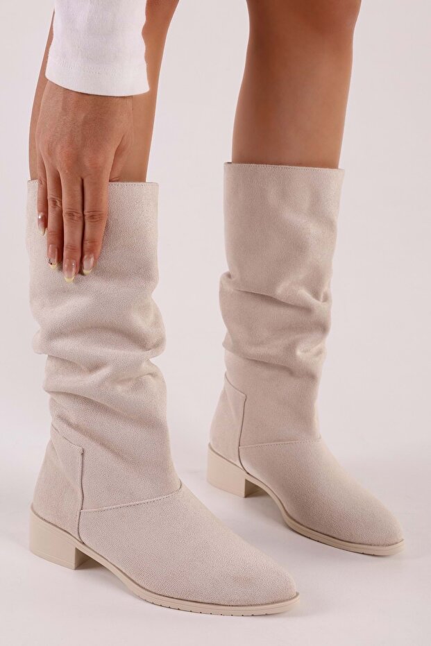 Női Jerica bézs szarvasbőr csizma, bézs velúr - 3