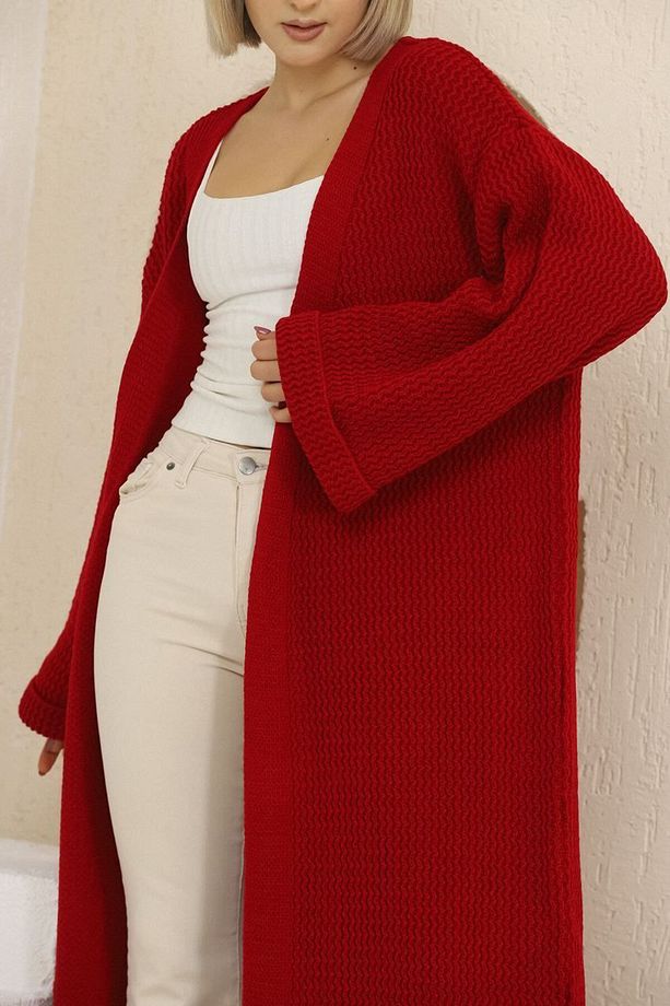 Oversize Örme Uzun Triko Hırka - 1