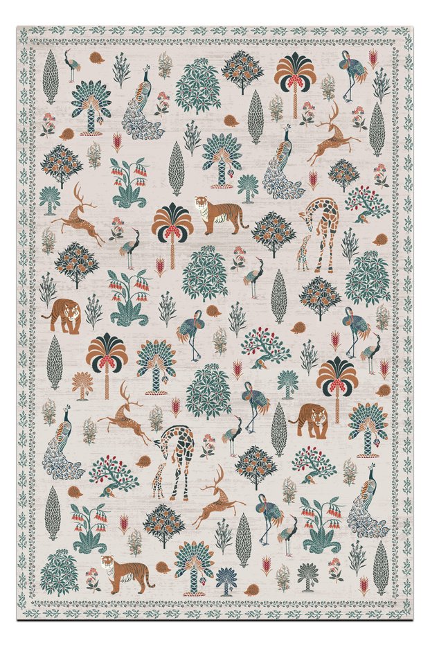 Beige Botanical Nature Theme Woven Base Decorative Carpet 1735