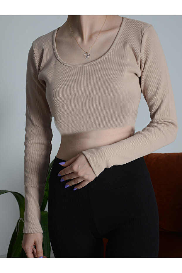 Bisiklet Yaka Crop Sweatshirt