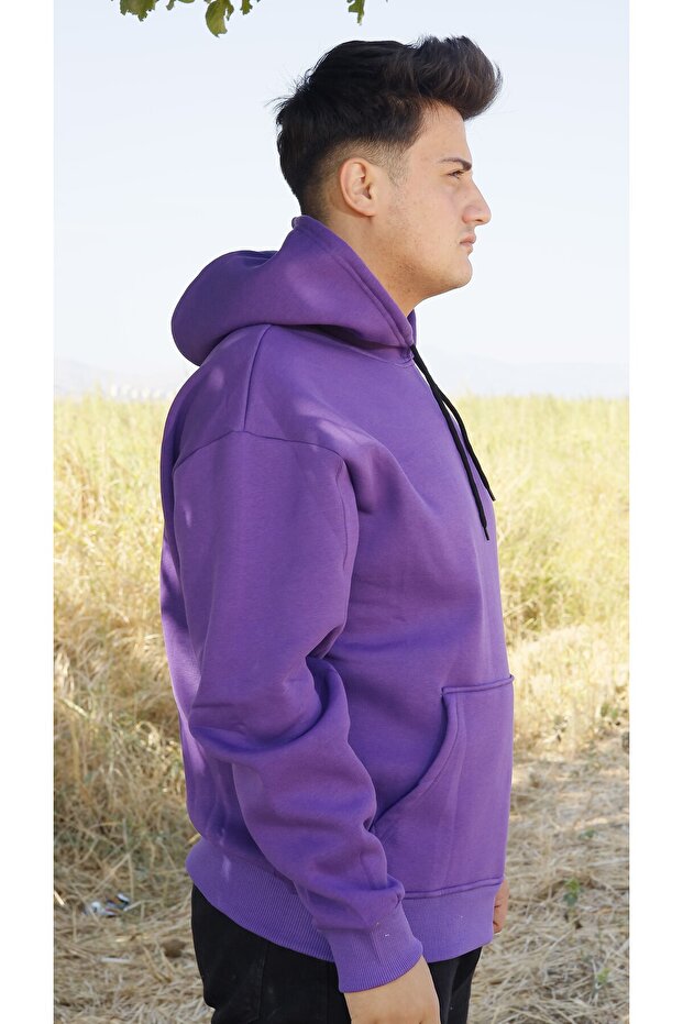Kapşonlu Mor Sweatshirt Oversize Unisex - 3