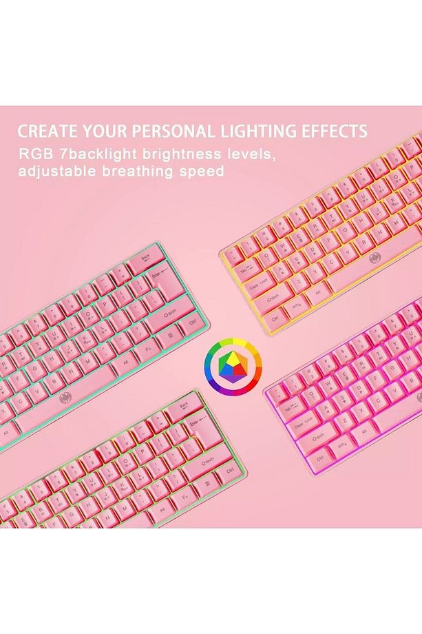Trol Blue Switch Mini Rgb Oyun Klavyesi Gaming 62 Tuşlu 18 Rgb Led Usb Tip-c Kablosu Pembe Uyumlu - 6