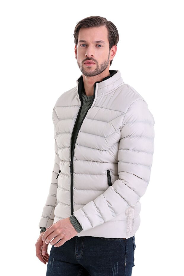 Extra Slim Fit Plain Efes Command Collar Puffer Coat