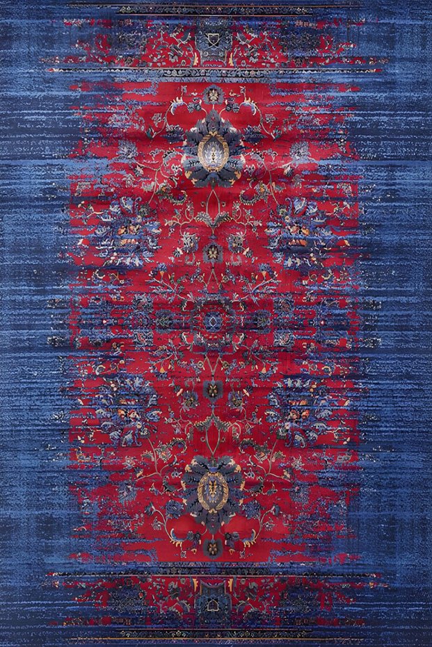 Blue Burgundy Themed Traditional Motif Patterned Vintage Decorative Carpet 1678