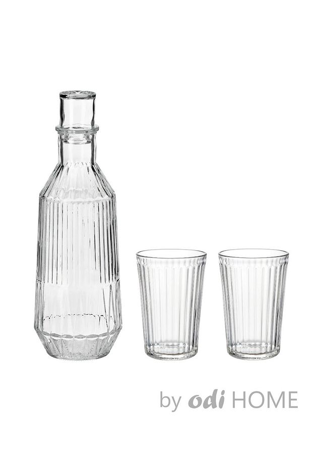 Cam Şişe Karaf Ve 2 Adet Bardak - Su Seti 1 Litre - 1