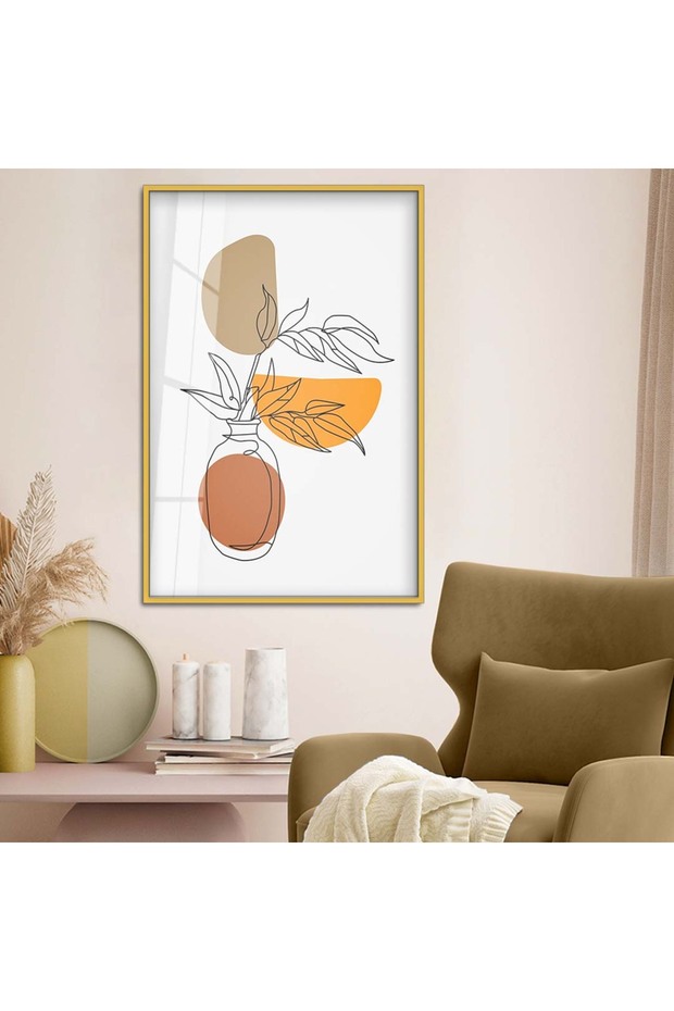 Gold Metal Framed Collage Drawing Abstract Theme Unbreakable Glass Painting