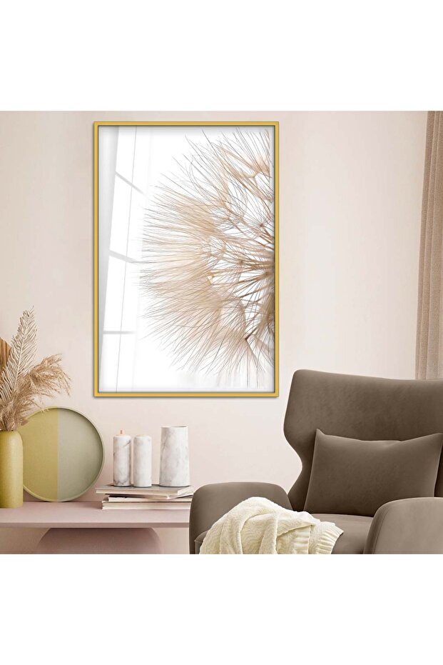 Gold Metal Framed Dried Flower Unbreakable Glass Table