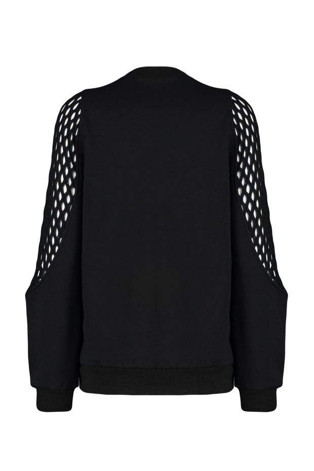 Siyah File Detaylı Kalın İçi Polarlı Regular/Normal Kalıp Örme Sweatshirt TWOAW24SW00134 - 9