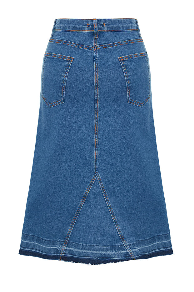 Mavi Renk Bloklu Denim Etek TBBAW24AZ00025 - 13