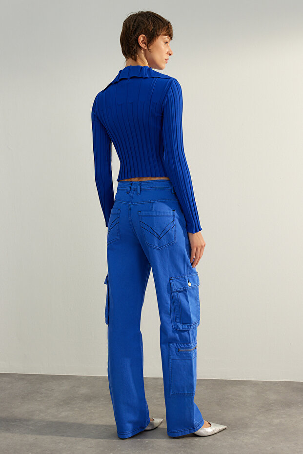 Limited Edition Saks Kargo Cepli Yüksek Bel Wide Leg Jeans TWOAW24JE00229 - 6