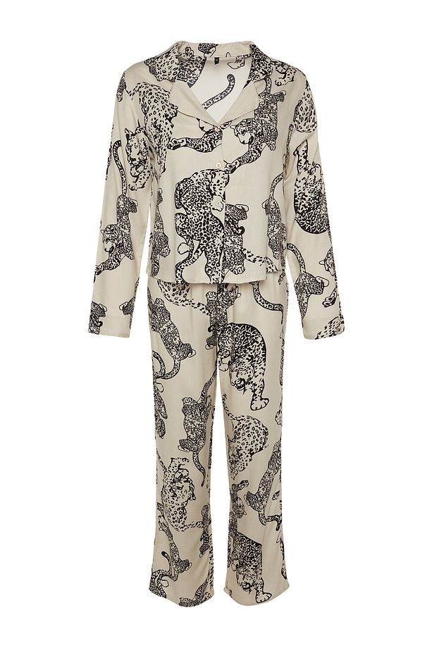 Krem Kaplan Desenli Viskon Dokuma Pijama Takımı THMAW24PT00092 - 8