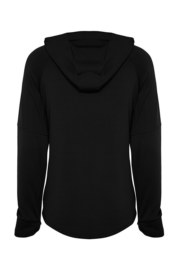 Siyah Başparmak Delikli İçi Şardonlu Sıcak Tutan Kışlık Örme Spor Ceket/Sweatshirt THMAW24SW00011 - 10