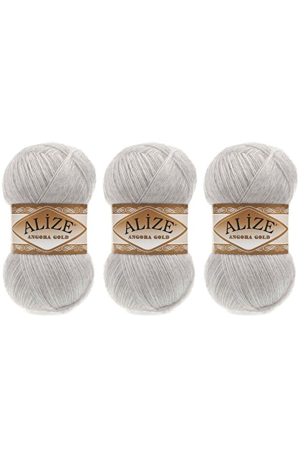 Angora Gold Hand Knitting Yarn 100 Gr 3 Pieces Color 208 Melange Gray