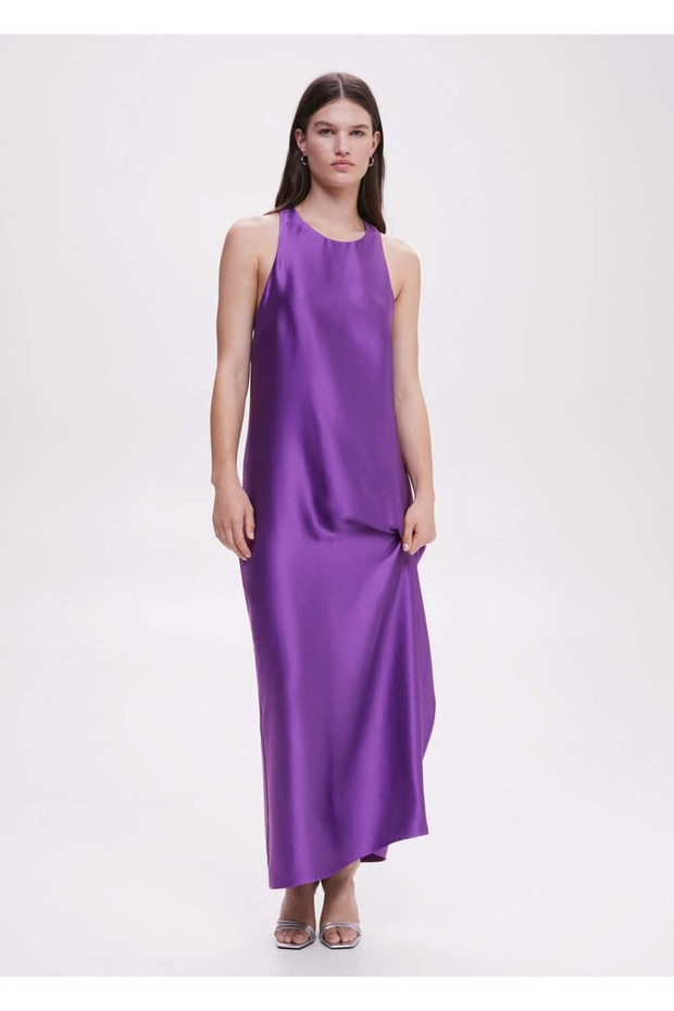 Sırtı Çapraz Saten Elbise - 2