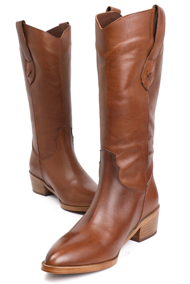 Taba Topuklu Deri Bot - 4