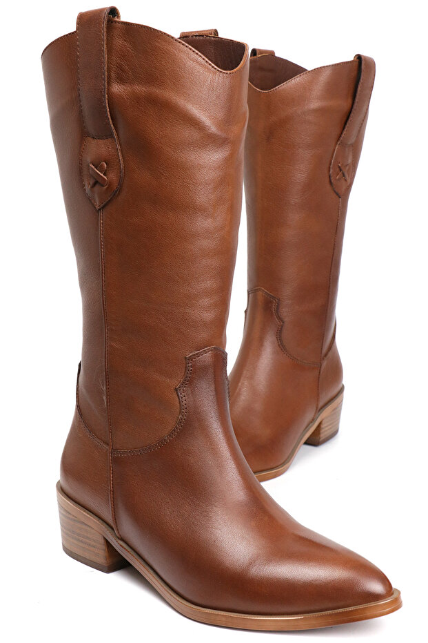 Taba Topuklu Deri Bot - 3