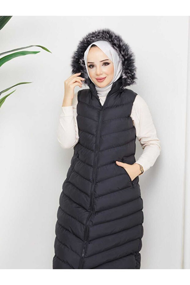 WOMEN'S LONG FRONT ZIP HOODED INFLATABLE VEST