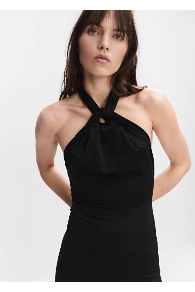 Sırt Dekolteli Halter Yaka Elbise - 6