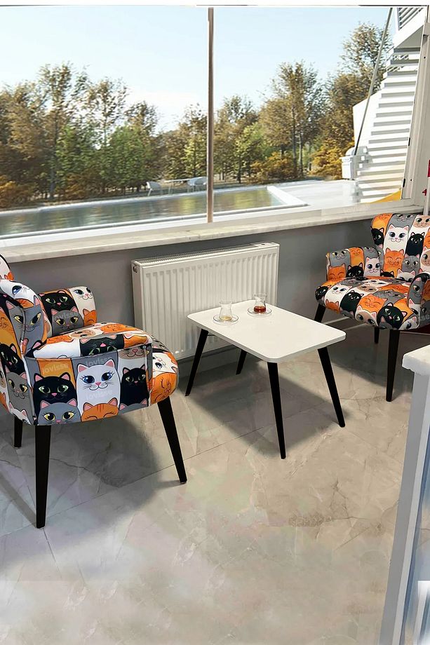 Siyah Ayak Patchwork Desen Berjer Tekli Koltuk Balkon, Ofis, Bekleme, Güzellik Merkezi, Çay Seti - 3