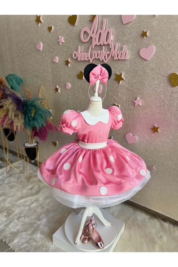 Pembe Minnie Mouse elbisesi Minnie Mouse'un doğum günü elbisesi. minnie fare kostümü - 4