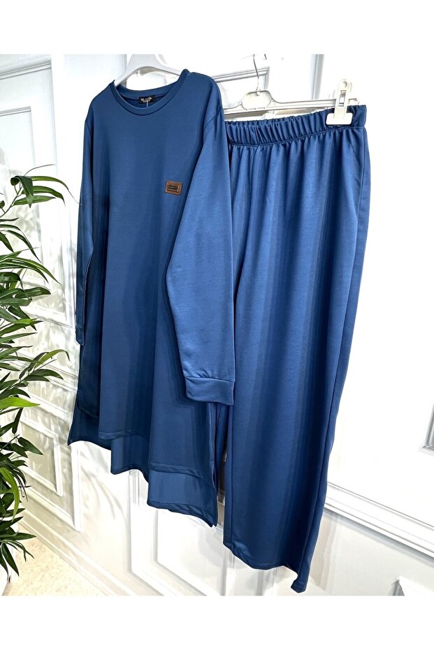 Yeşim Two Thread Long Back Combed Cotton Set - Indigo - 4