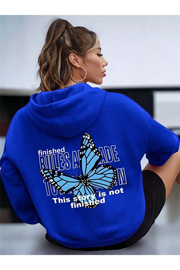 3 Yarn Combed Unisex Butterfly Printed Oversize Sweatshirt