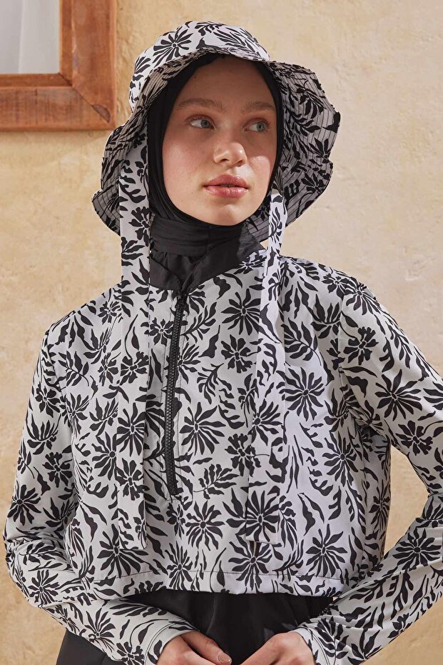 Wiązana czapka typu Bucket KWIAT-ECRU - 1