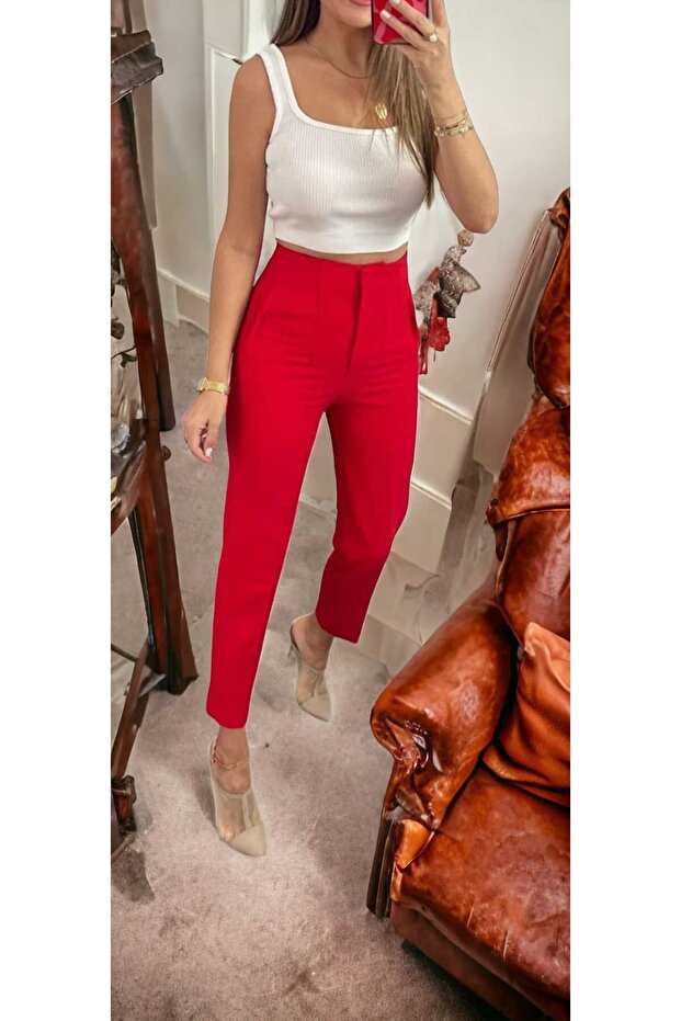 CARROT CANDLE CLASSIC ELEGANT WOMEN'S RED TROUSERS