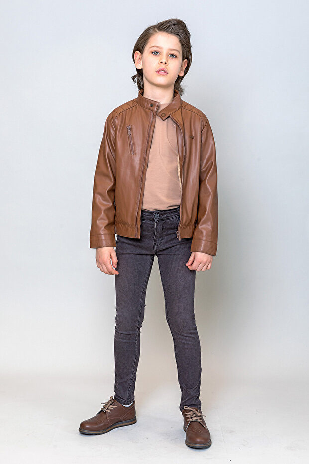 Kids Boy's Judge Collar Faux Leather Coat