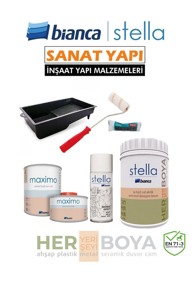 Set 1Lt - Siyah Boya + Mermer Effekt Sprey + Maximo Sıvı Cam Parlak - 1
