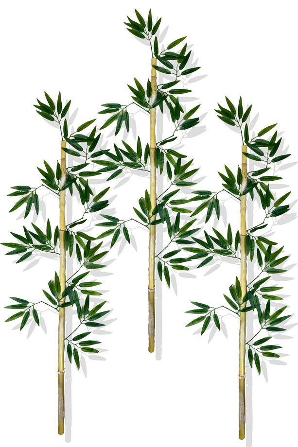Yapay Yoğun Yapraklı 120 Cm 3 Adet Dekoratif Bambu Çubuğu Islak Doku - 4
