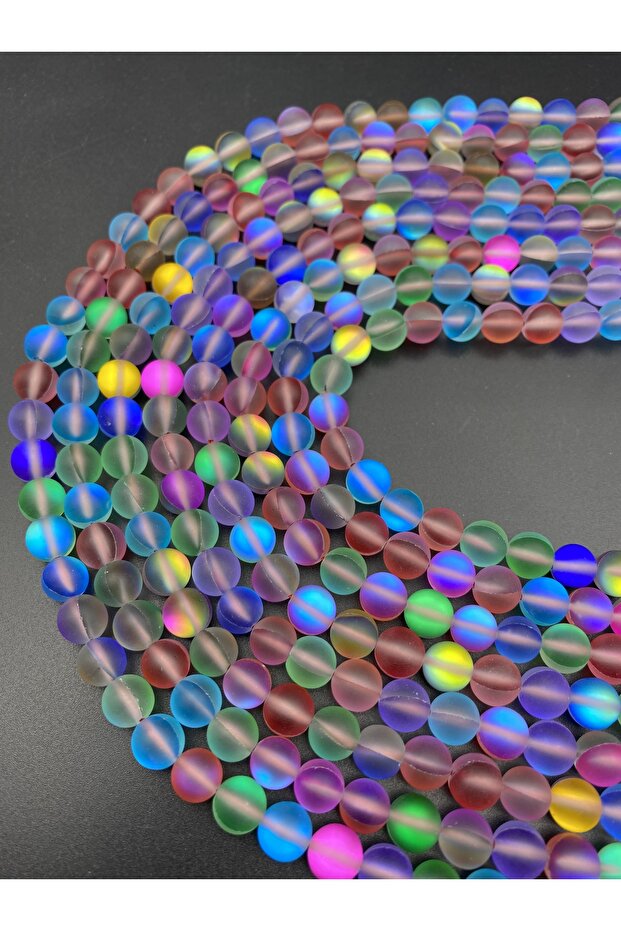 8 مللي متر مختلط اللون عاكس جانجان ليزر ماتي متجمد الزجاج حبة سلسلة ، 40 سنتيمتر الزجاج حبة سلسلة - 2