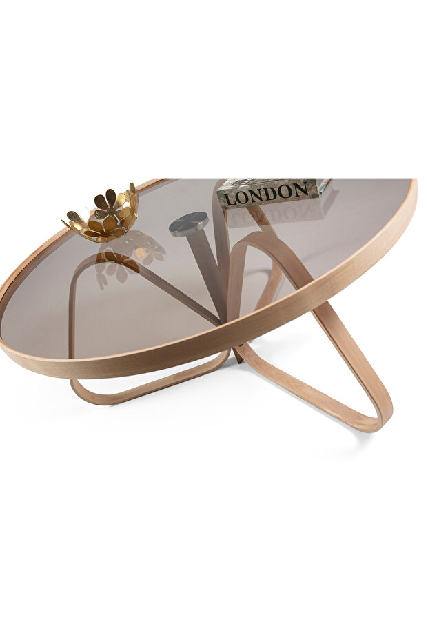 Pramit Camlı Orta Sehpa Meşe - 5