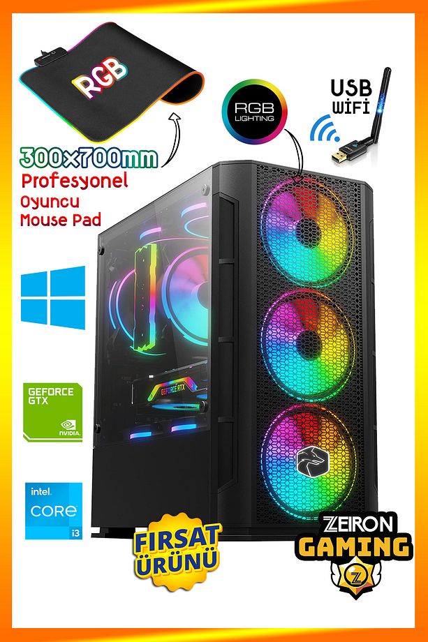 Gravel X17 i3-10100F 32GB DDR4 512GB SSD Gtx1050Ti Oyuncu Masaüstü Bilgisayar - 1