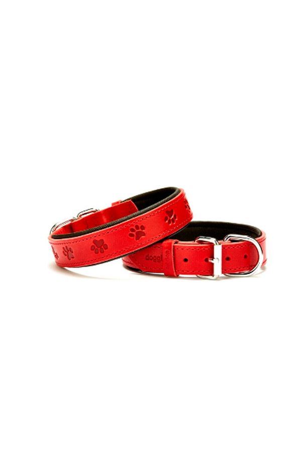 Comfort Deri Pati Desenli Köpek Boyun Tasması Medium Kırmızı 3.5x47-55 Cm - 1
